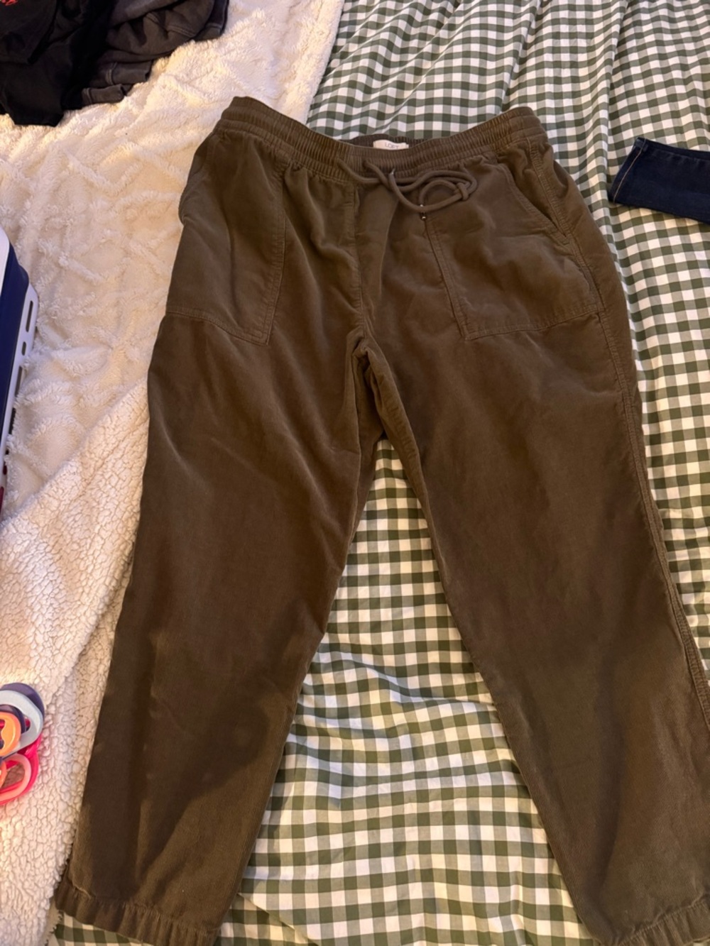 LOFT Olive Drawstring Casual Trousers
